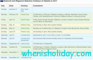 Alberta stat holidays 2017 calendar