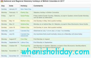 British Columbia stat holidays 2017 calendar