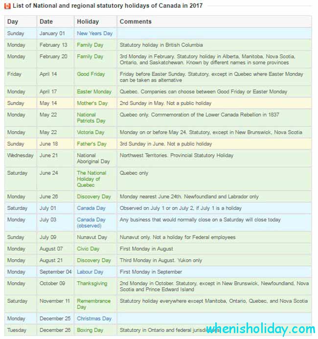 Canadian stat holidays 2017 calendar