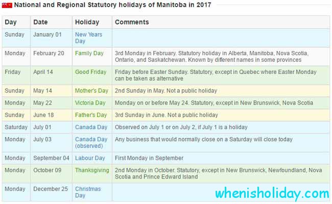 Manitoba stat holidays 2017 calendar