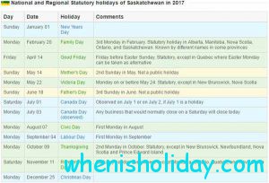 Saskatchewan stat holidays 2017 calendar