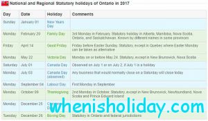 Toronto stat holidays calendar