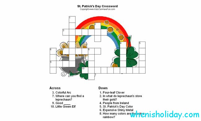  St Patrick's Day Crossword Puzzle
