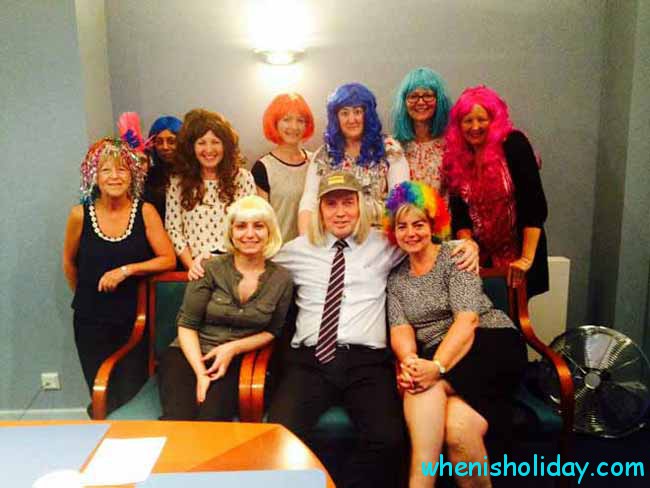 Office workers in Wigs