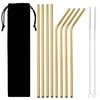Metal eco straws for smoothies diameter 8 mm STRAWS BAR straws for cocktails made of metal in a set of 8 pieces and 2 brushes for cleaning GOLD